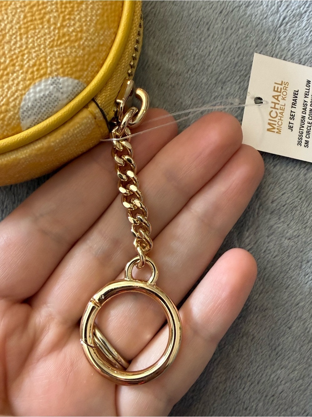 Michael Kors mini keychain zip bag yellow and white NWT - Picture 5 of 6